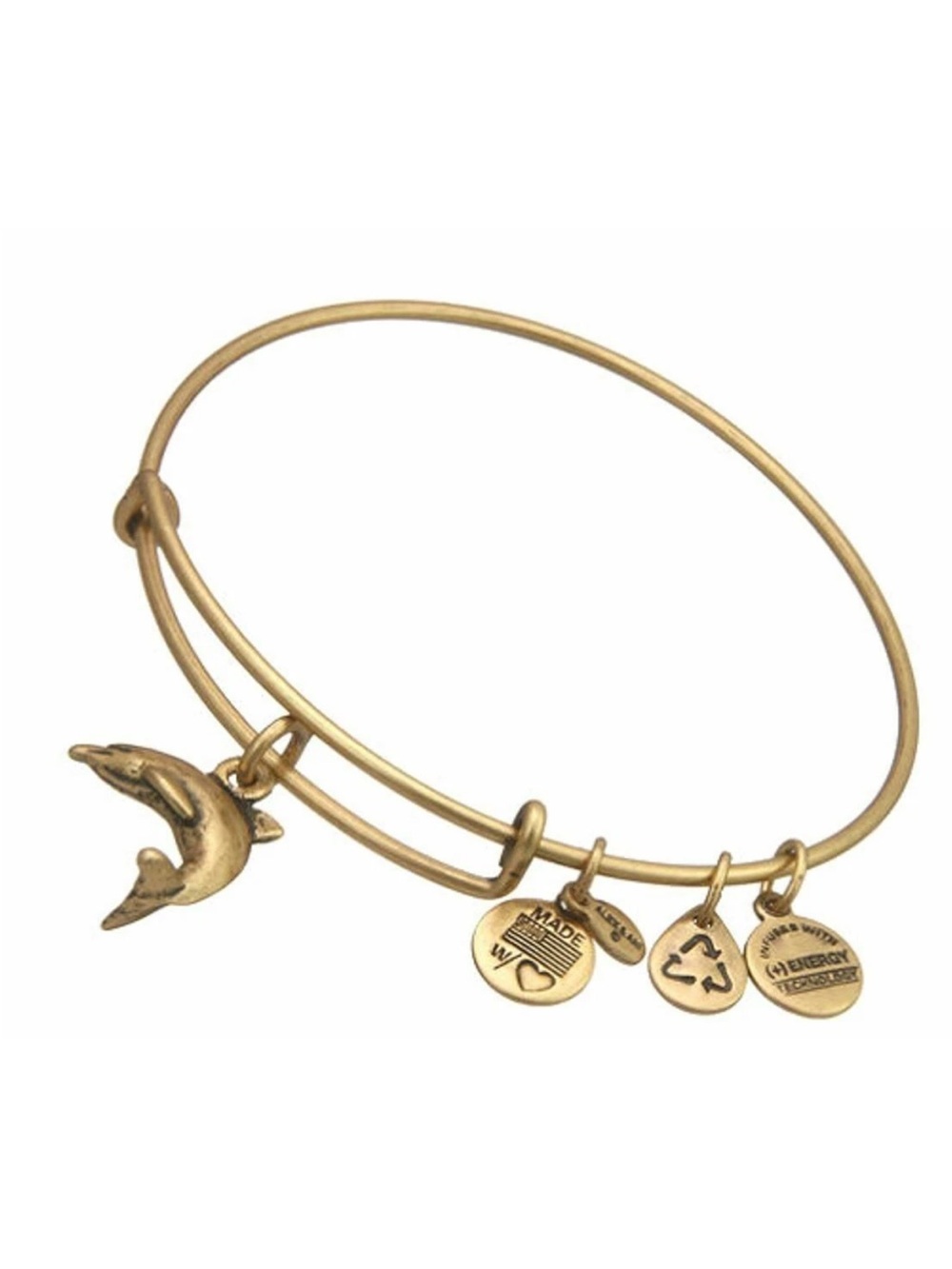 NWOT $38 Alex and Ani Dolphin Charm Bangle Bracelet in Gold
